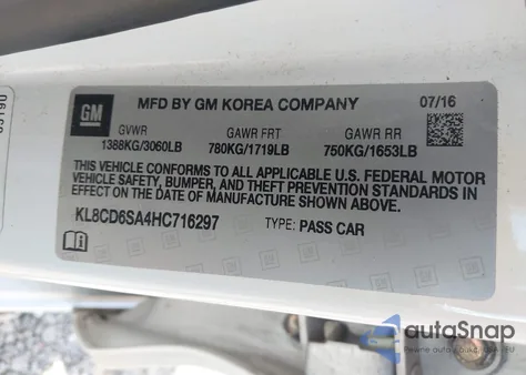 2017 Chevrolet Spark 1Lt Cvt z USA, uszkodzony, nr VIN KL8CD6SA4HC716297